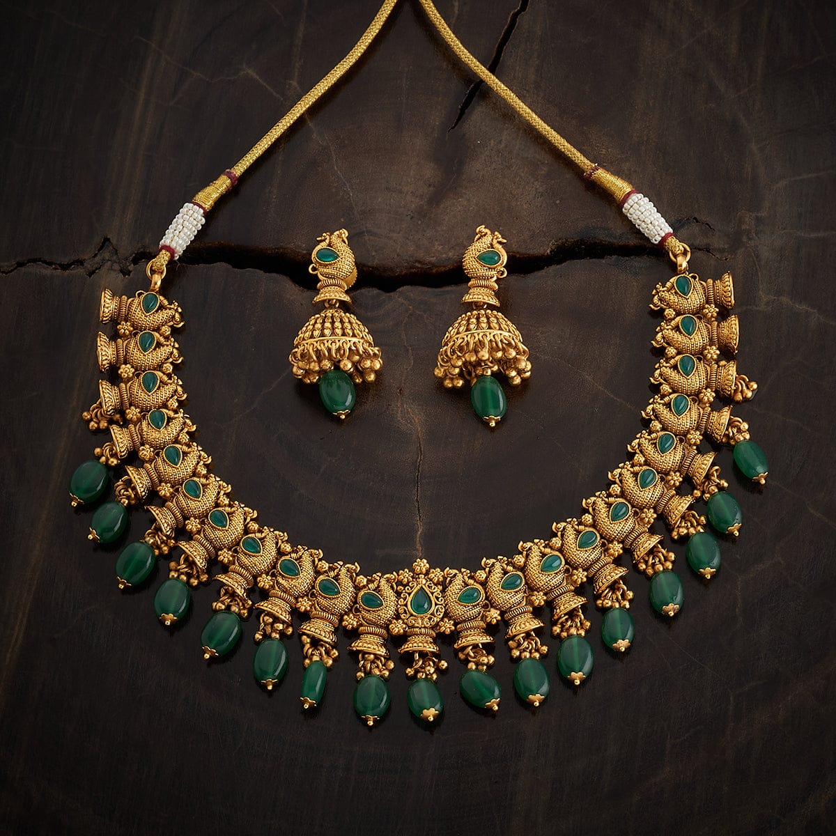Rubans Women 24K Gold-Plated Red & Green Stone Studded Jewellery Set -  Absolutely Desi