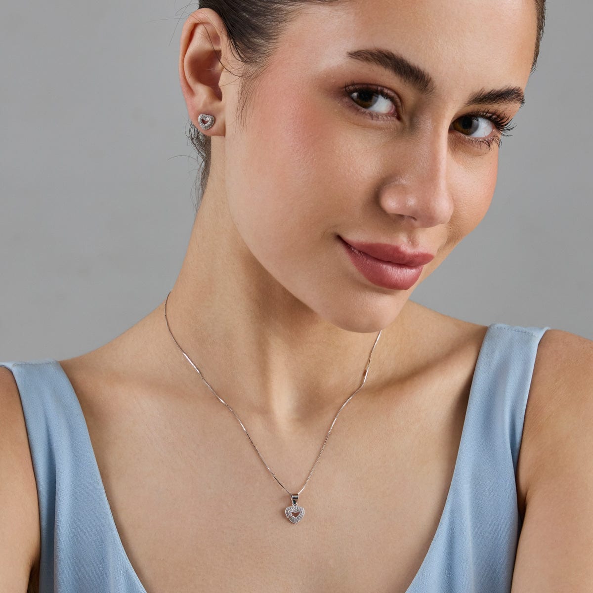 Silver Chain Pendant Earring Set 92.5 Silver Pendant with Chain and Earring Set  182935