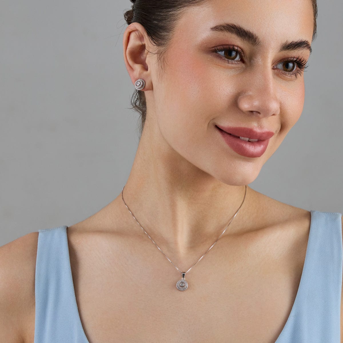 Silver Chain Pendant Earring Set 92.5 Silver Pendant with Chain and Earring Set 182936