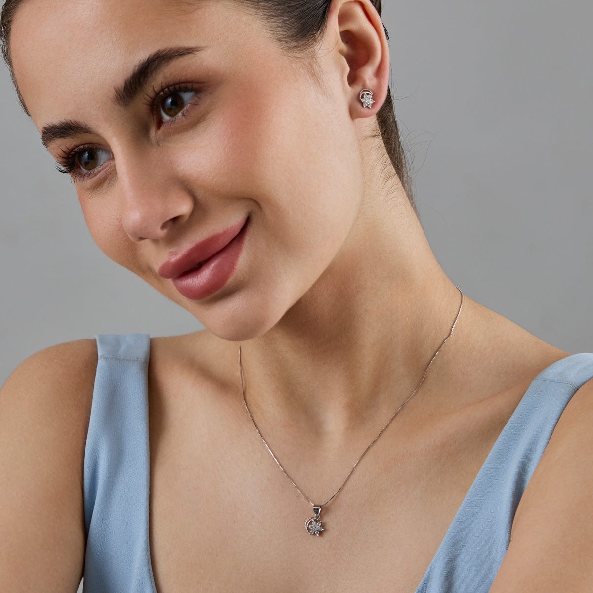 Silver Chain Pendant Earring Set 92.5 Silver Pendant with Chain and Earring Set 182943