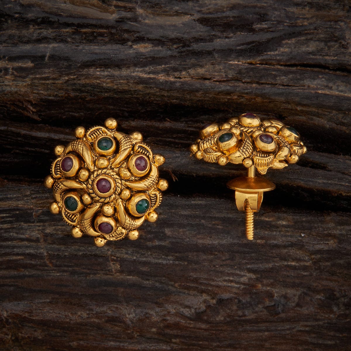 Indian Hand-Tooled Gold Stud Earrings For Sale at 1stDibs | stud earrings  indian, indian stud earrings, indian stud earrings gold