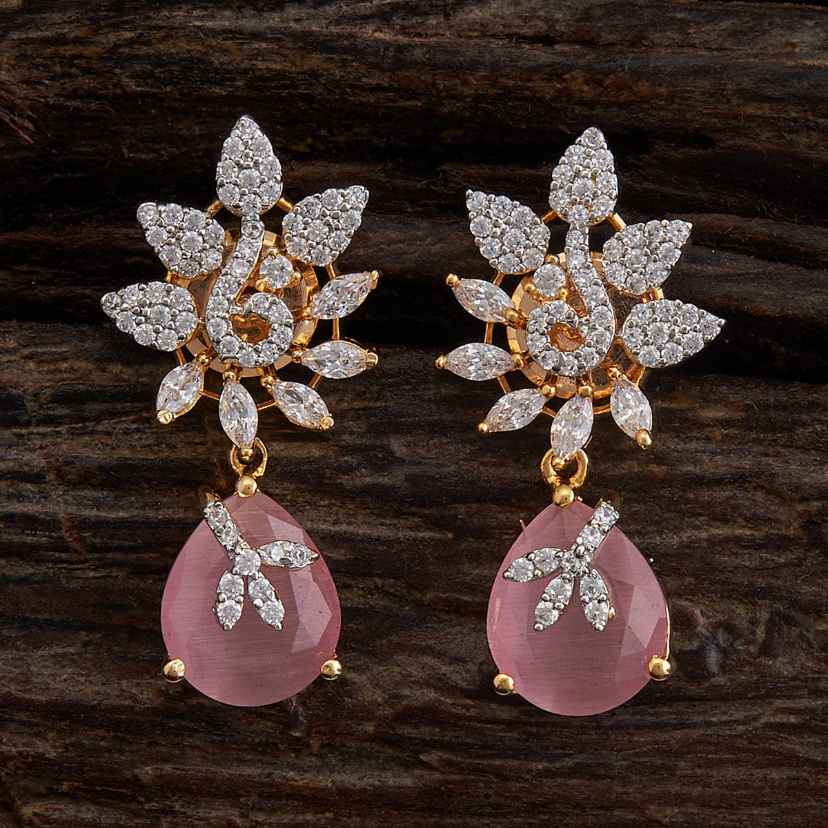 Polished Hanging Earrings with Zircon Stone Embellishments