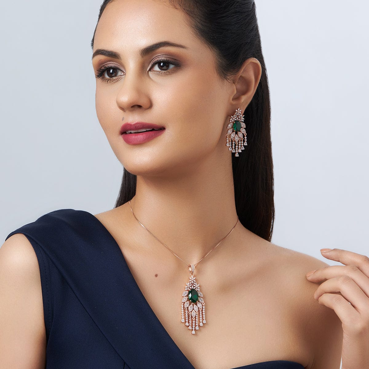 Cute temple pendant set with earrings- Zivara Fashion